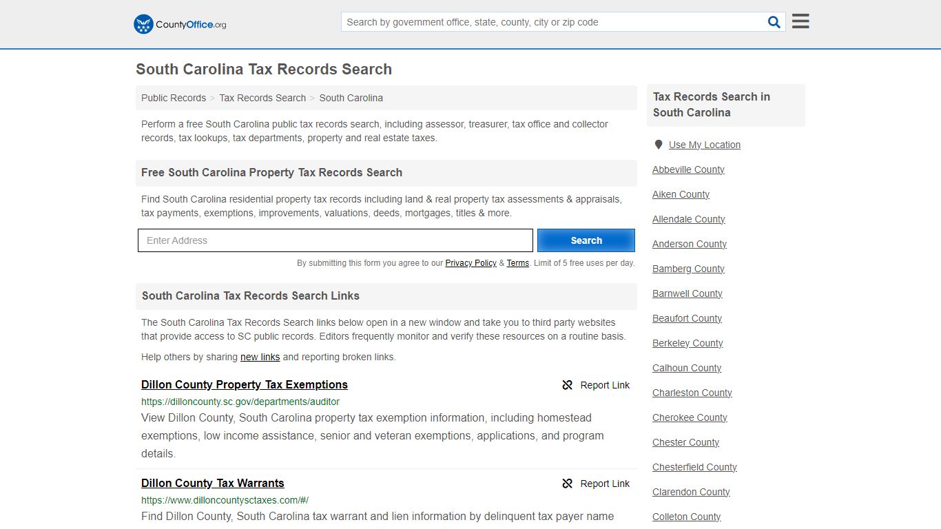 South Carolina Tax Records Search - County Office